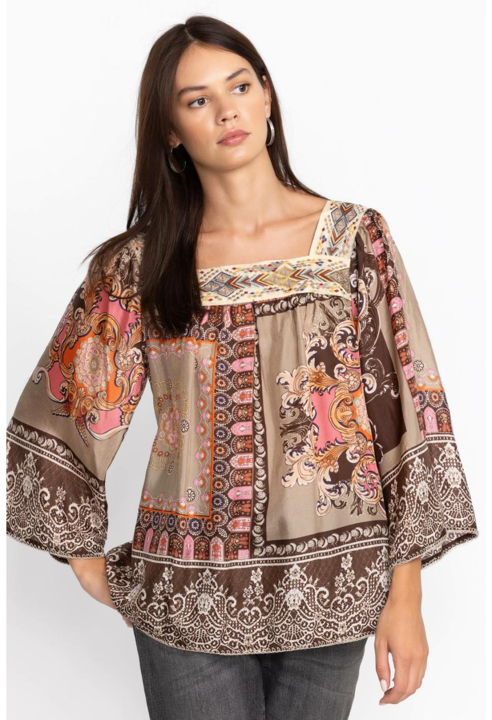 Women Tops | Johnny Was Square Neckline Blouse Flora Lace