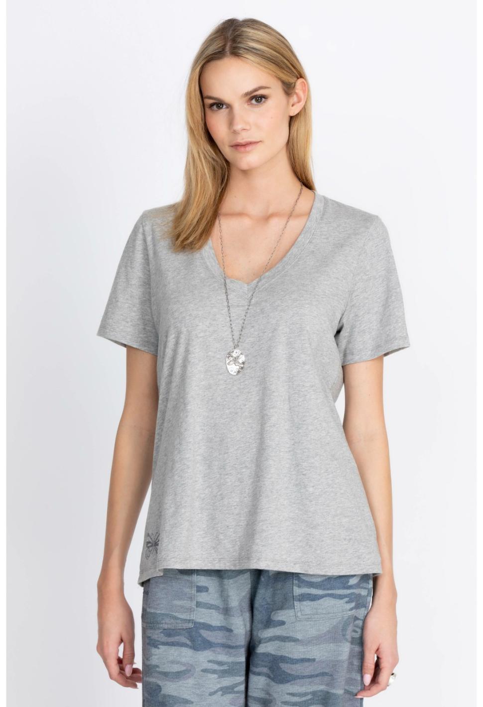 Women Tops | Johnny Was S/S V-Neck Layering Tee Heather Grey