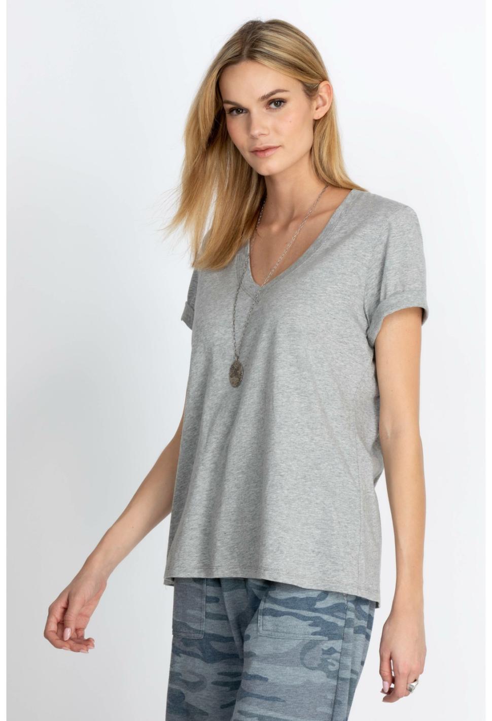 Women Tops | Johnny Was S/S V-Neck Layering Tee Heather Grey