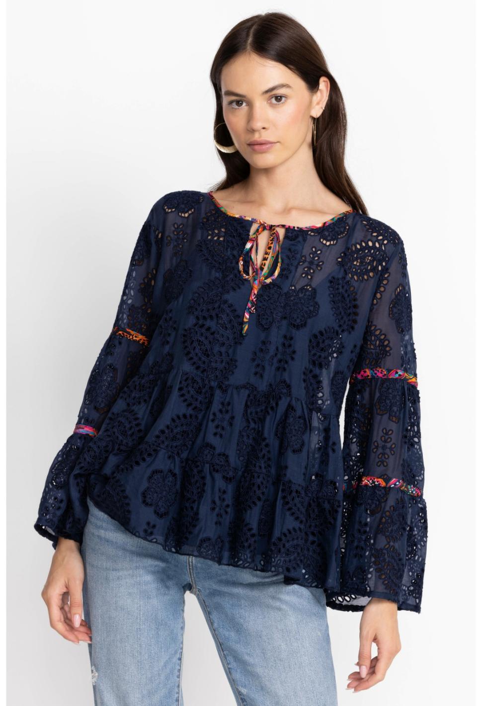 Women Tops | Johnny Was Tamera Eyelet Blouse Sapphire Blue