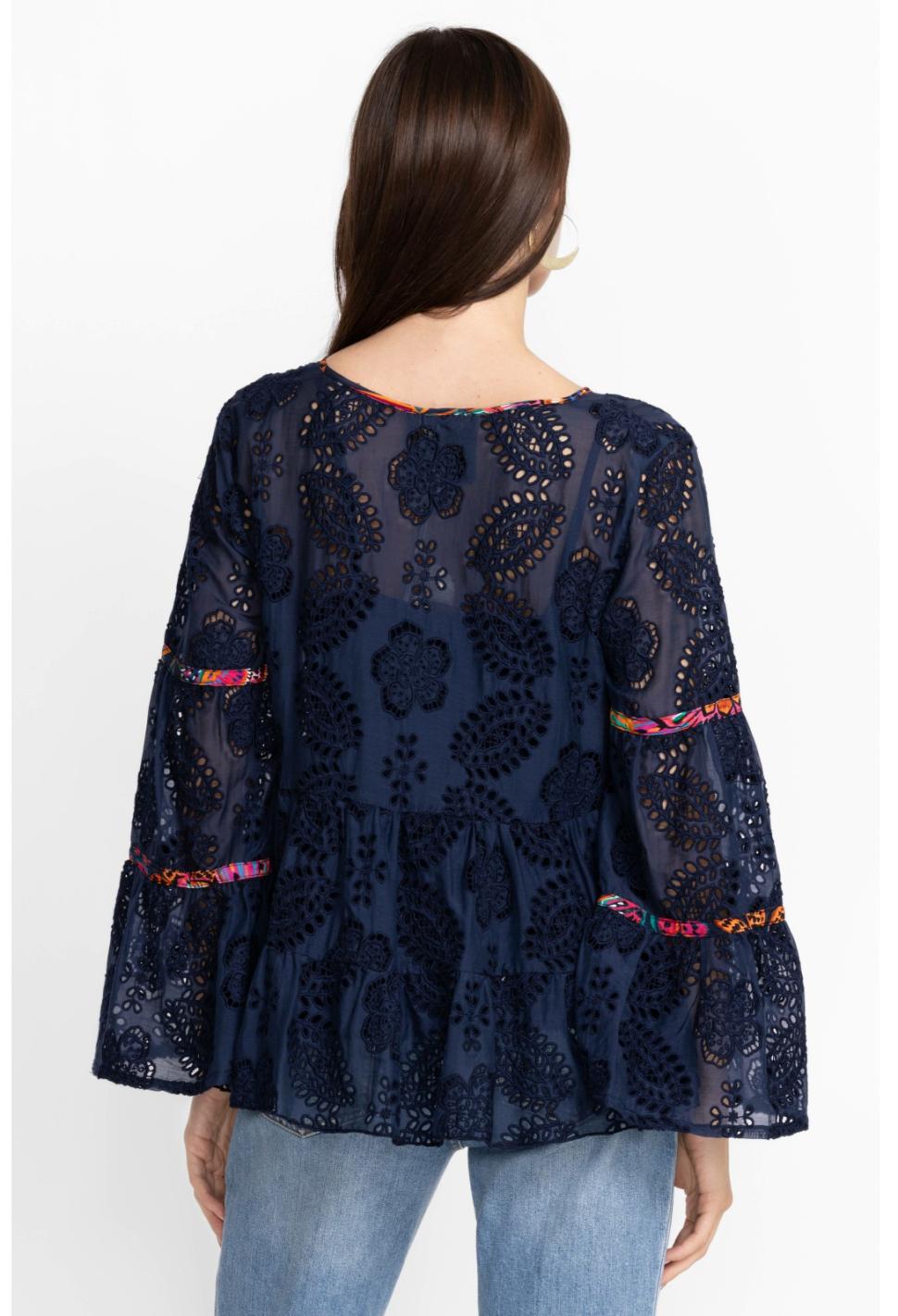 Women Tops | Johnny Was Tamera Eyelet Blouse Sapphire Blue