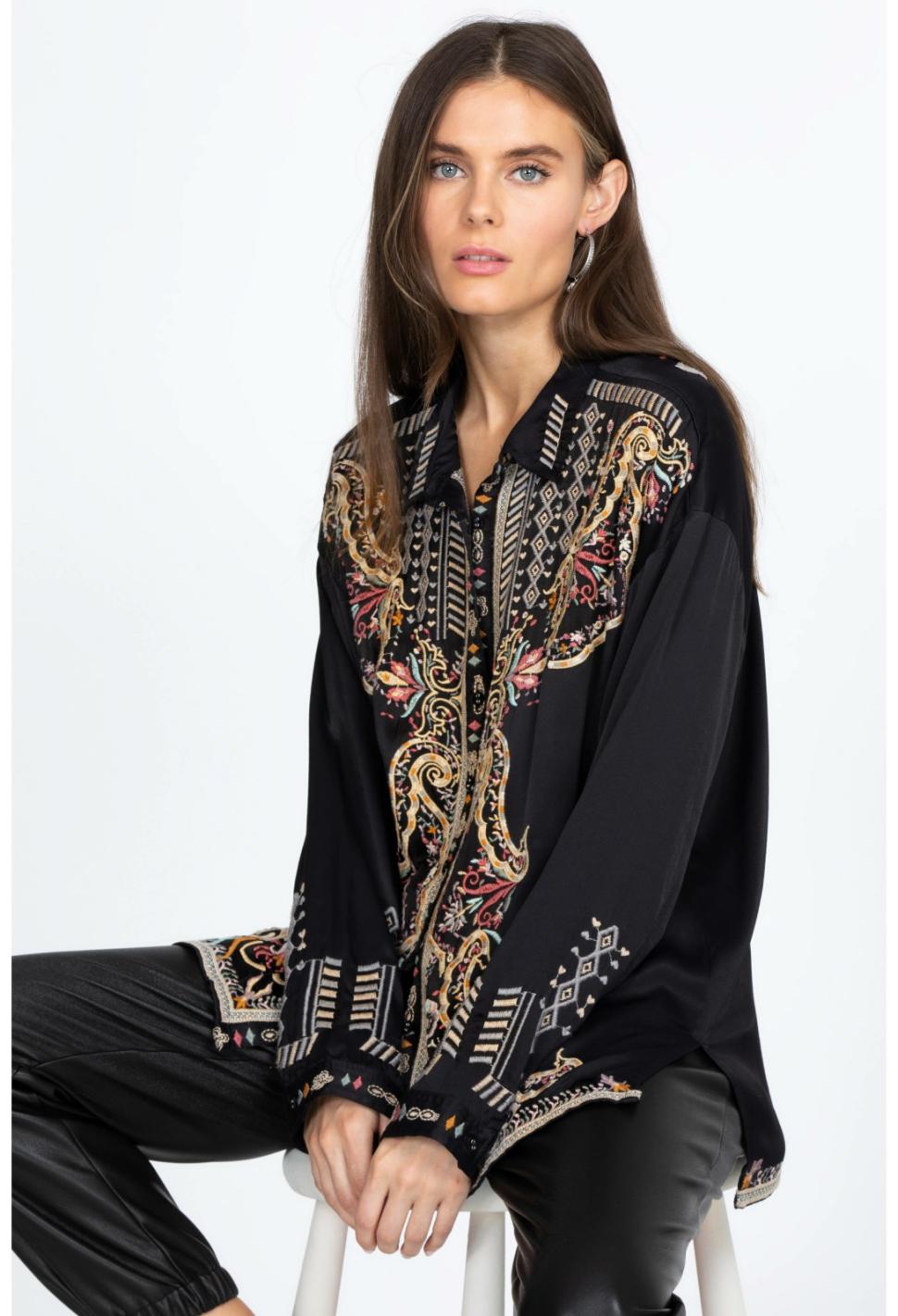 Women Tops | Johnny Was Tandit Blouse Darkest Spruce