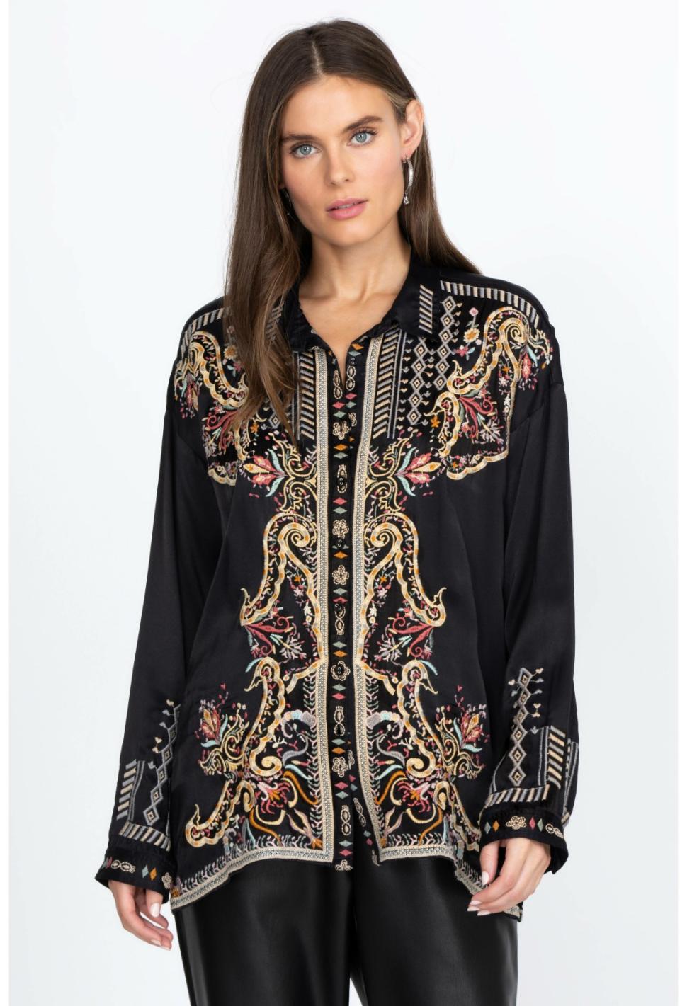 Women Tops | Johnny Was Tandit Blouse Darkest Spruce