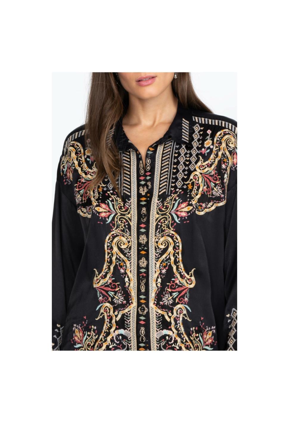 Women Tops | Johnny Was Tandit Blouse Darkest Spruce