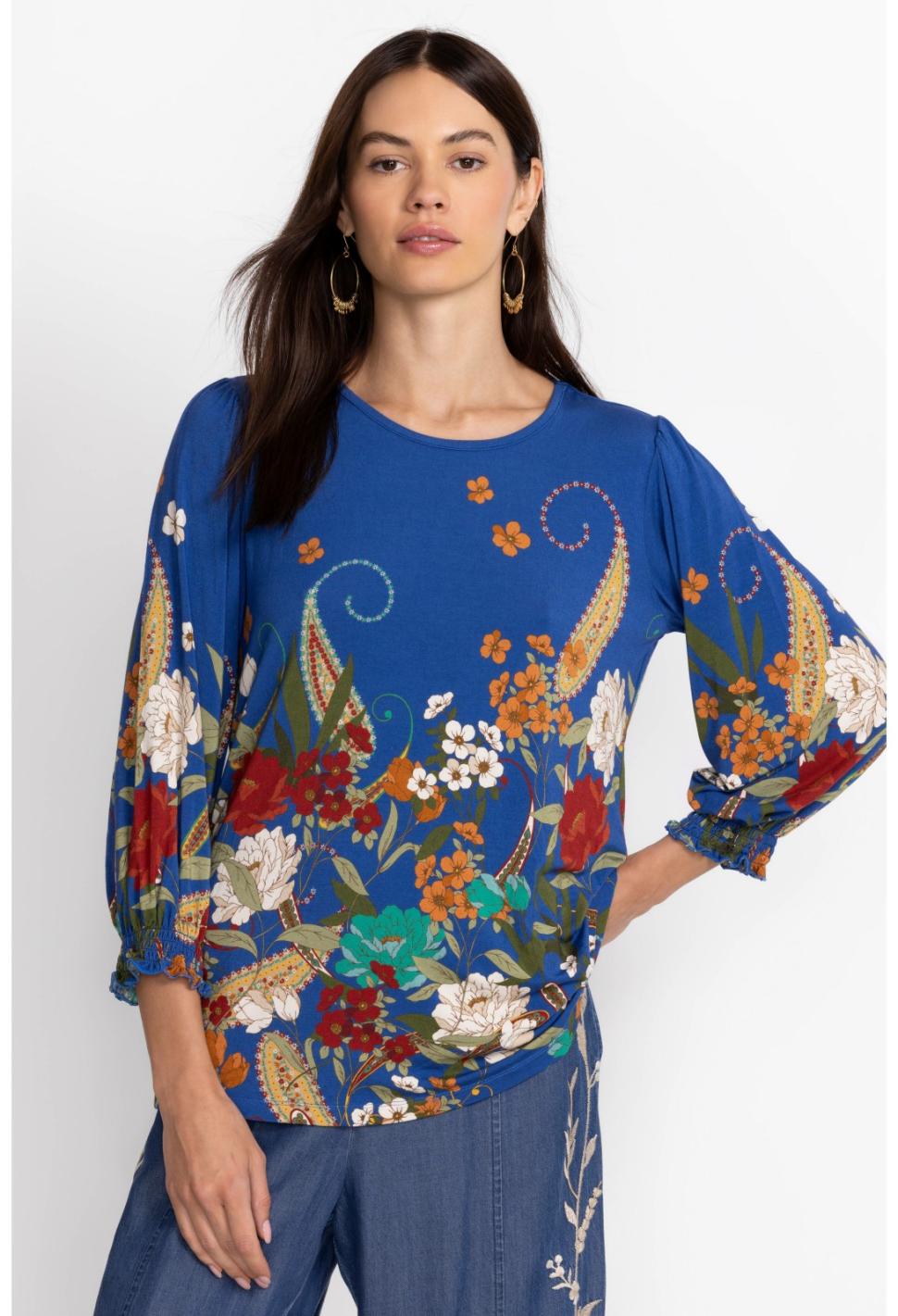 Women Tops | Johnny Was Tee Bee Smocked Sleeve Tee Teebee