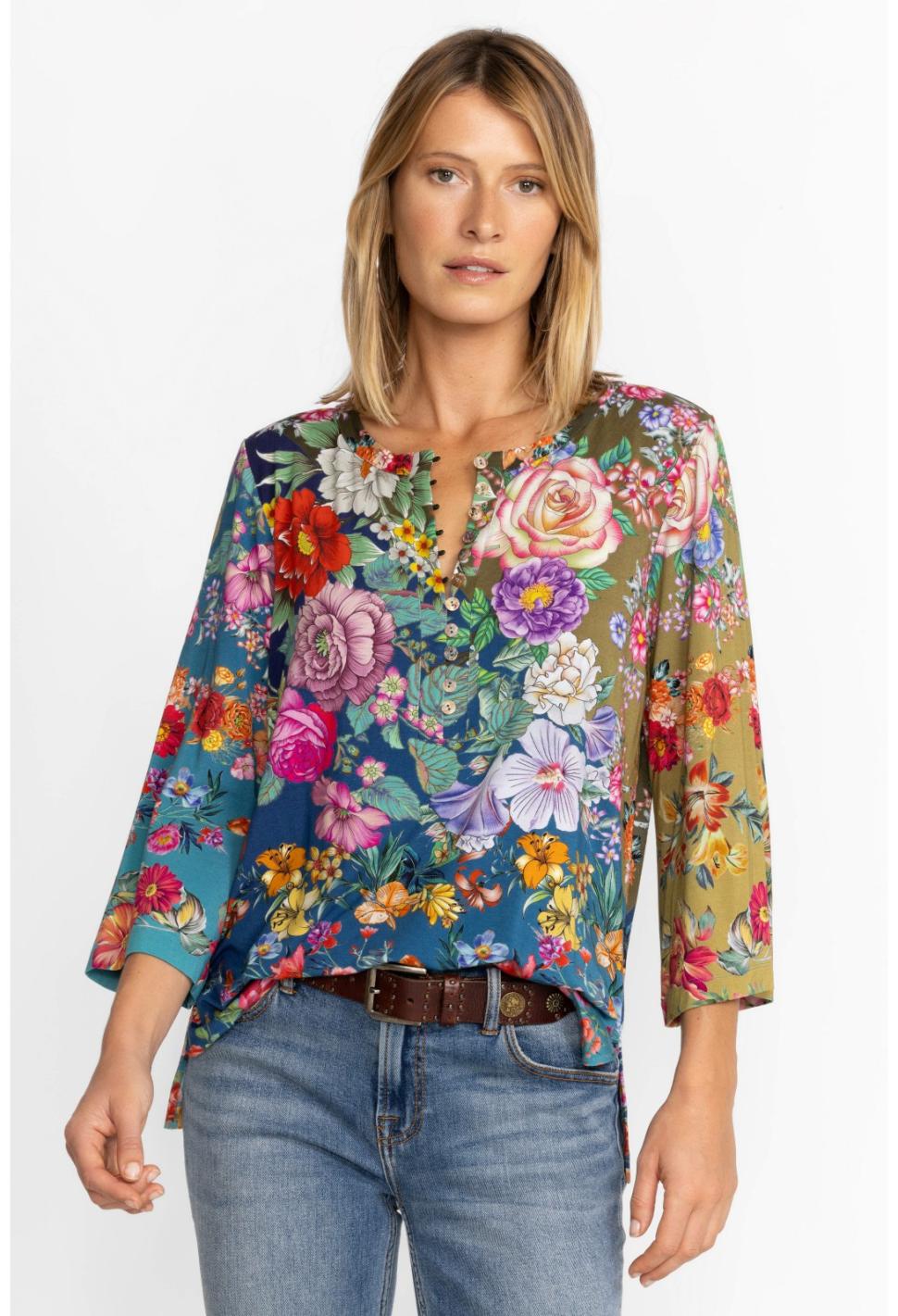 Women Tops | Johnny Was The Janie Favorite Button Front Henley- Neutra