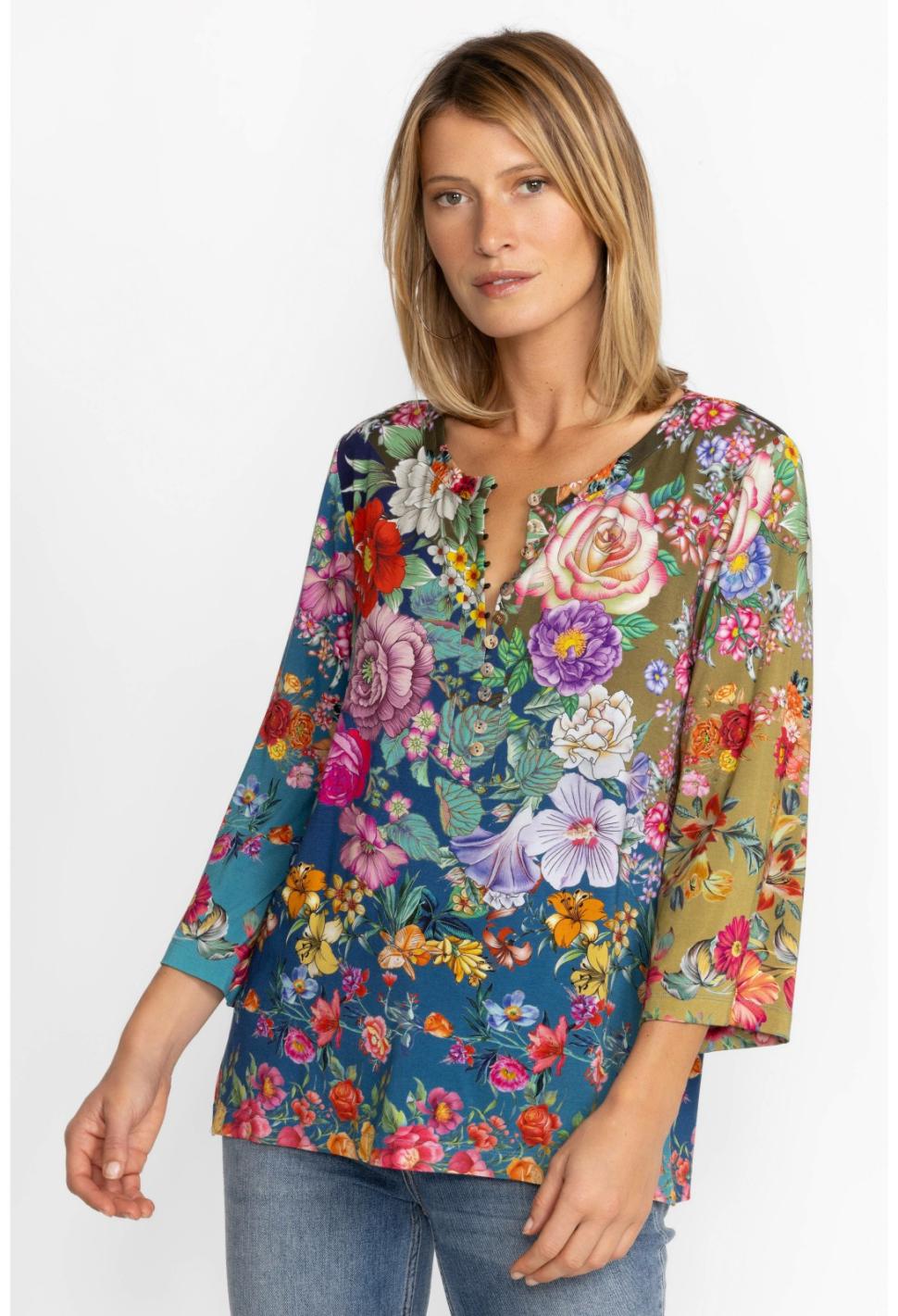 Women Tops | Johnny Was The Janie Favorite Button Front Henley- Neutra