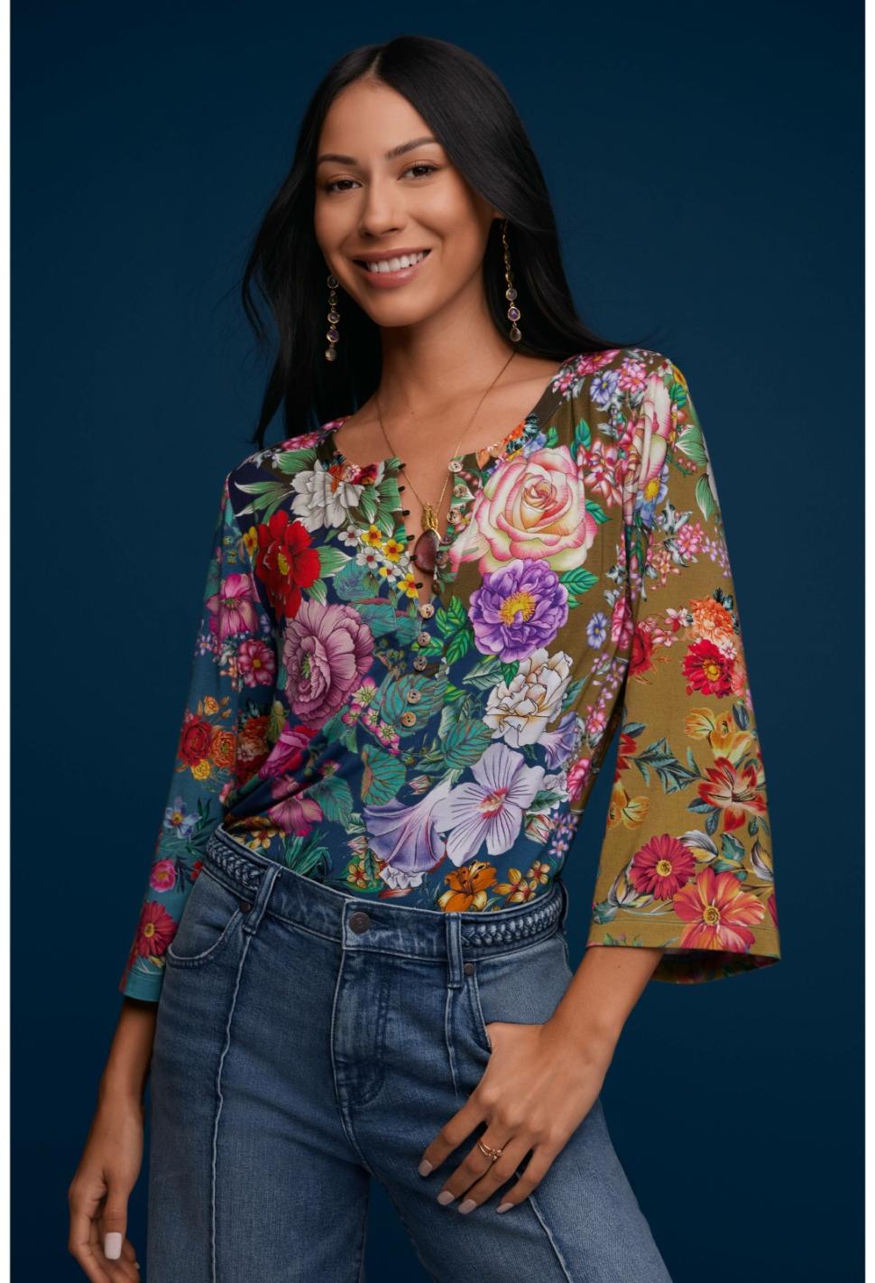 Women Tops | Johnny Was The Janie Favorite Button Front Henley- Neutra