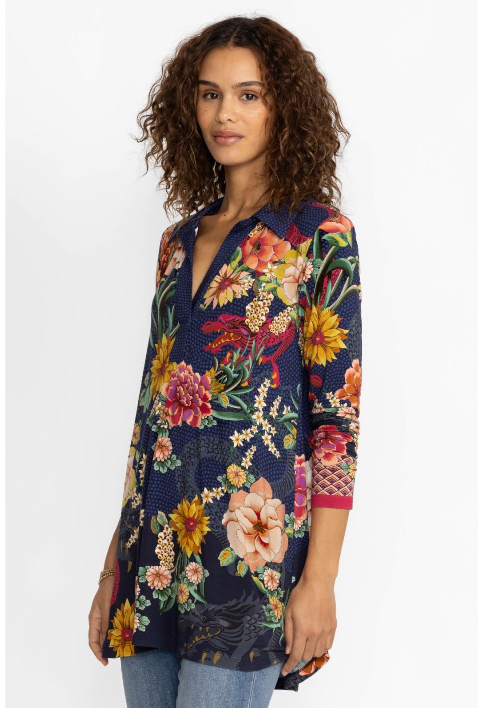 Women Tops | Johnny Was The Janie Favorite Long Sleeve Polo Swing Tunic Dragona
