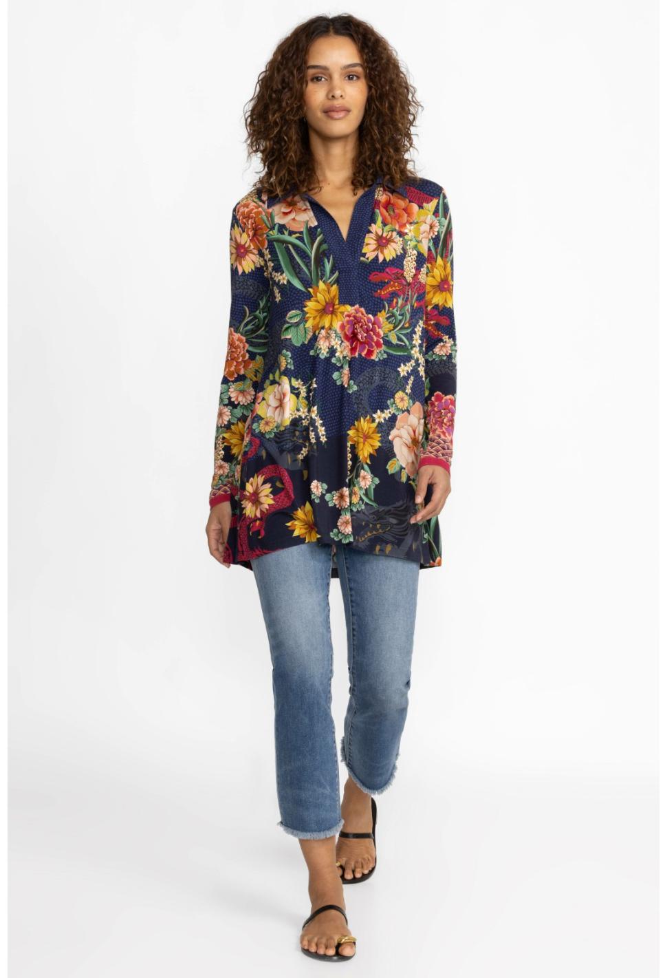 Women Tops | Johnny Was The Janie Favorite Long Sleeve Polo Swing Tunic Dragona