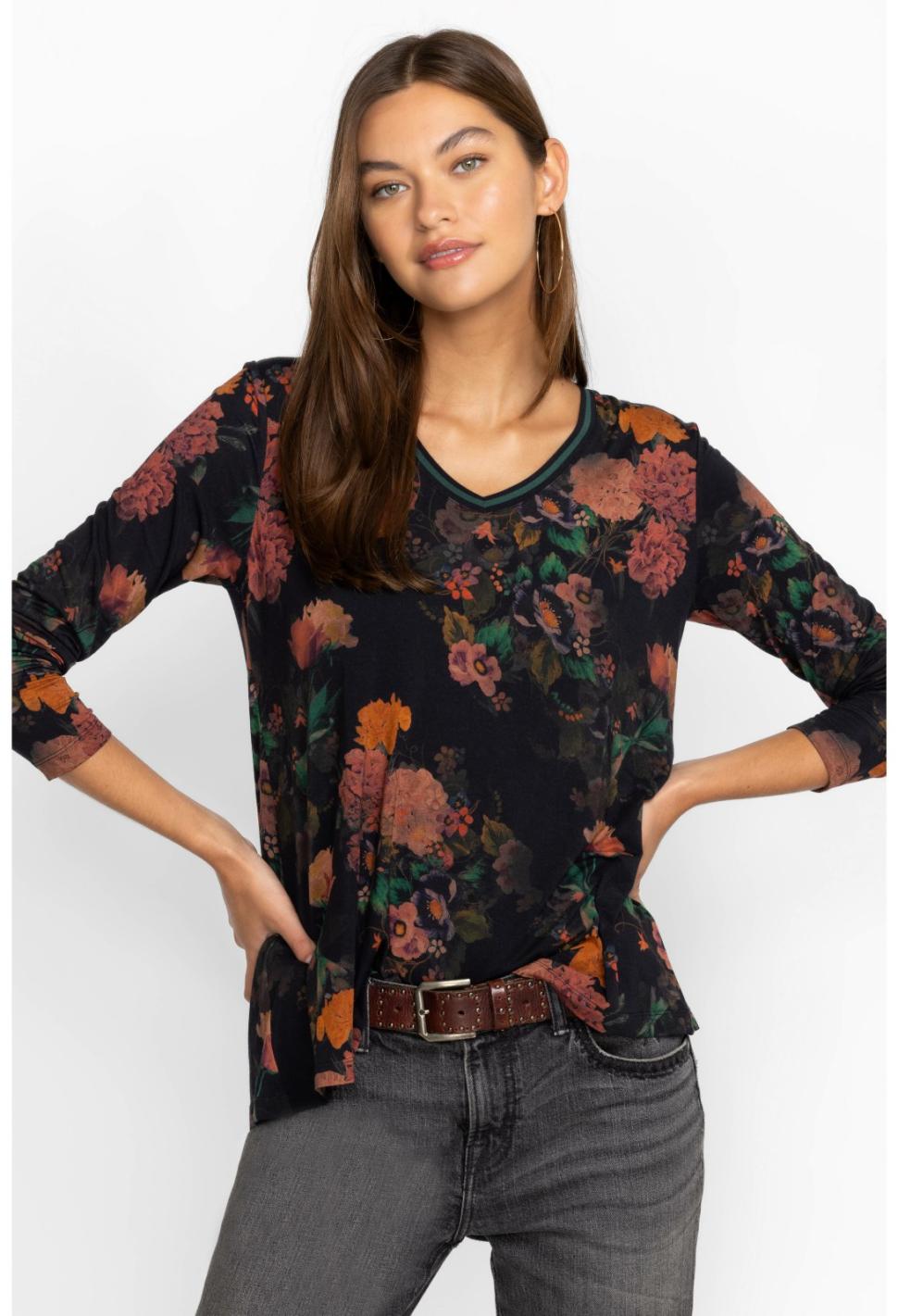 Women Tops | Johnny Was The Janie Favorite Long Sleeve V-Neck Swing Tee Amapola