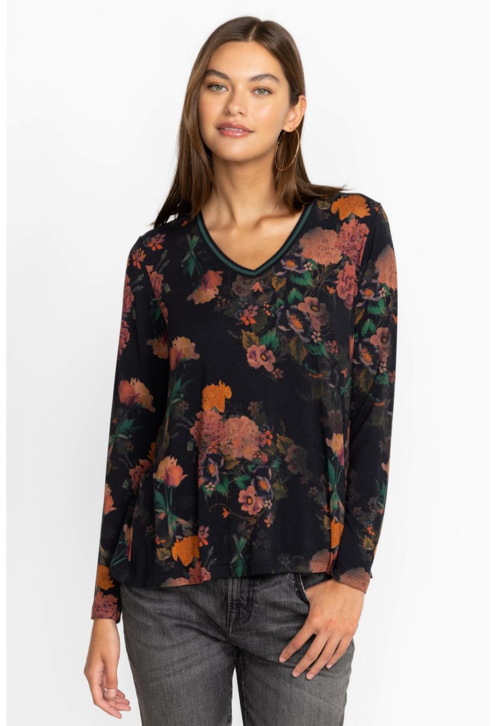 Women Tops | Johnny Was The Janie Favorite Long Sleeve V-Neck Swing Tee Amapola