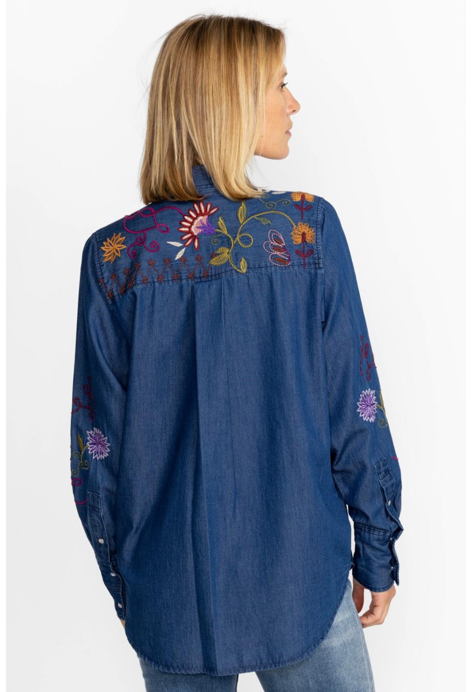 Women Tops | Johnny Was Toni Relaxed Denim Pocket Shirt Denim Blue