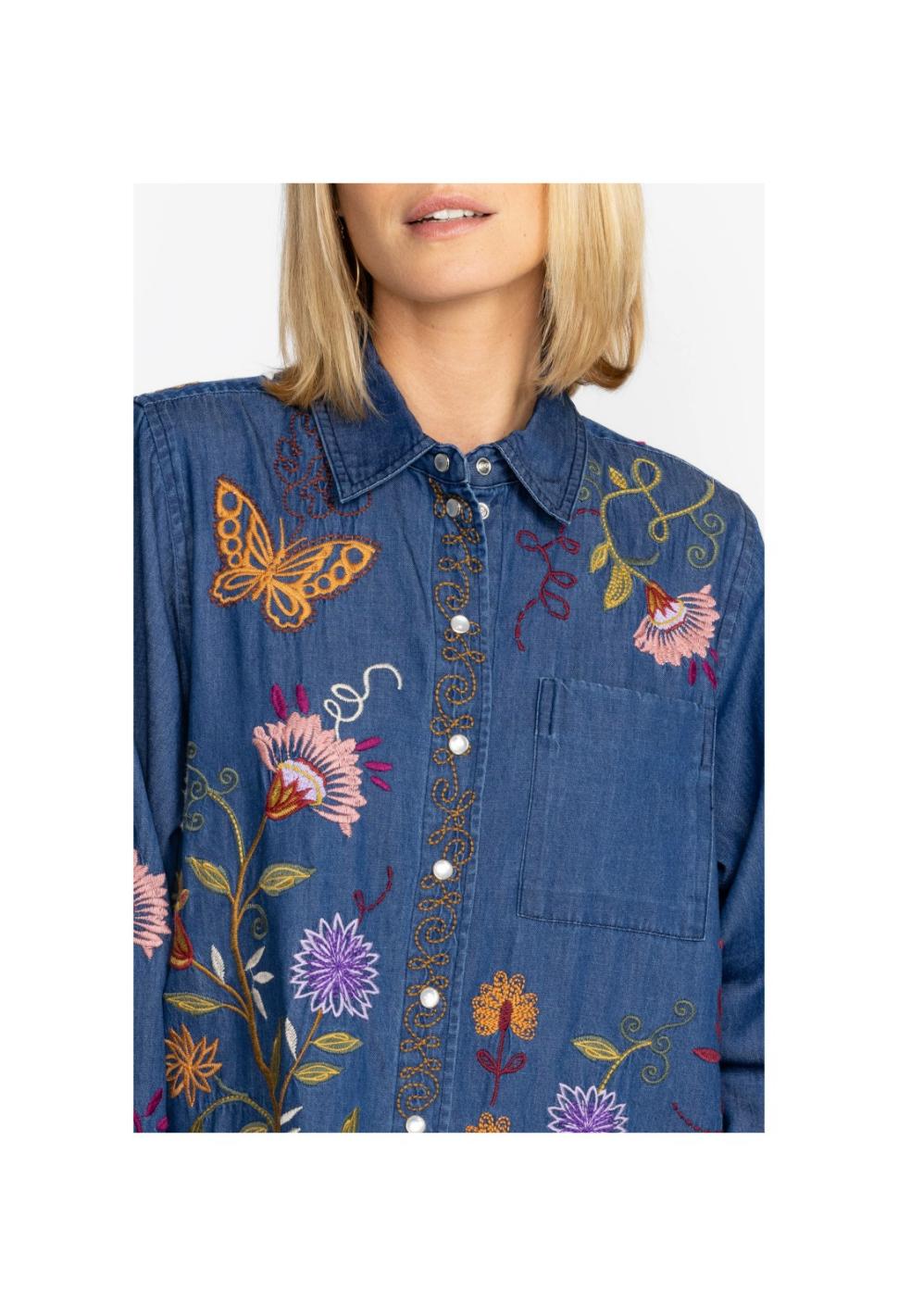 Women Tops | Johnny Was Toni Relaxed Denim Pocket Shirt Denim Blue