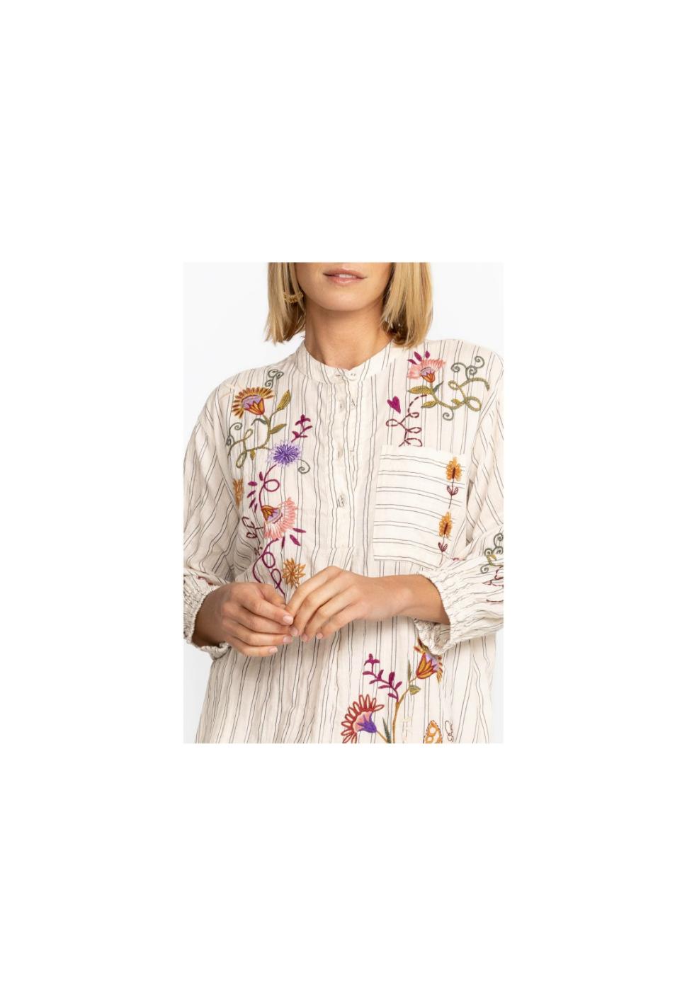 Women Tops | Johnny Was Toni Smocked Cuff Tunic Stripe