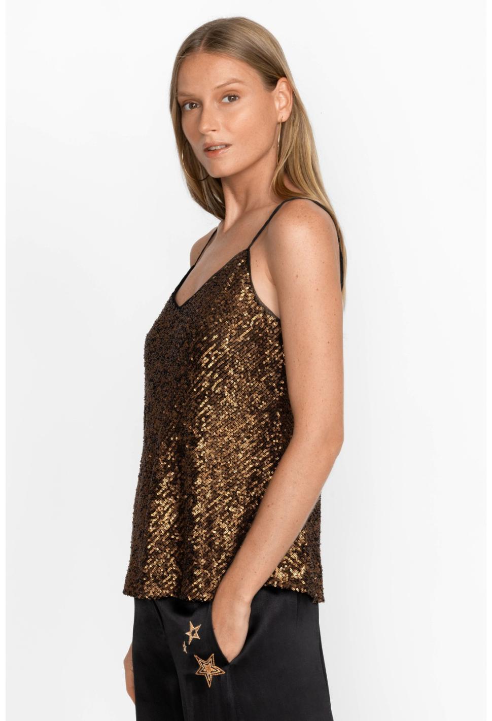 Women Tops | Johnny Was Toto Sequin Cami Butterscotch