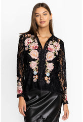 Women Tops | Johnny Was Veronne Lace Blouse (Slip) Black