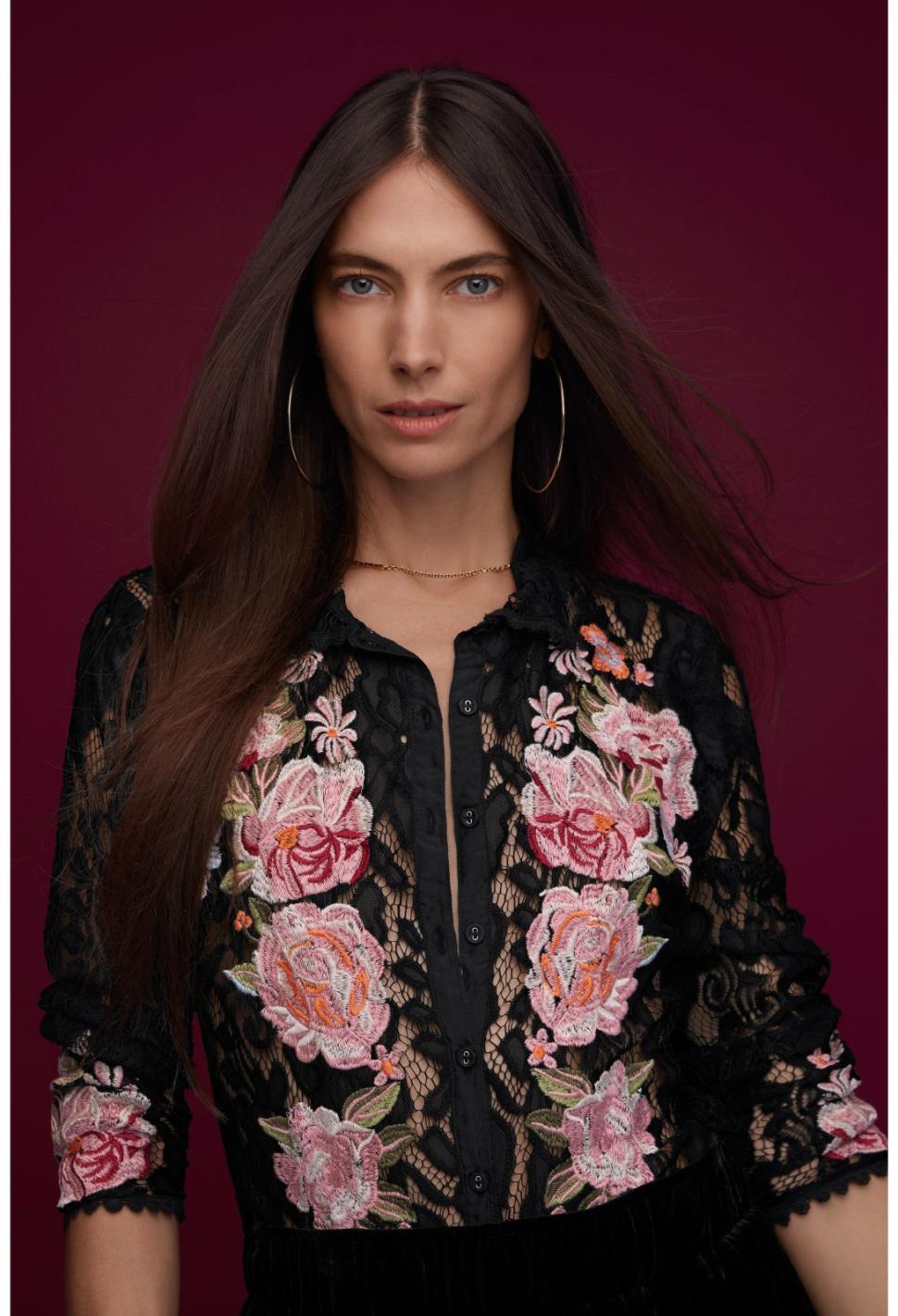 Women Tops | Johnny Was Veronne Lace Blouse (Slip) Black