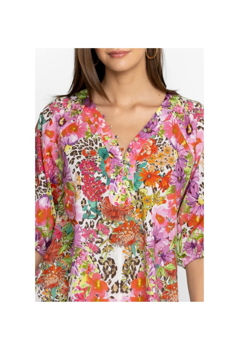 Women Tops | Johnny Was Wild Garden Puff Sleeve Button Front Blouse Wild Garden