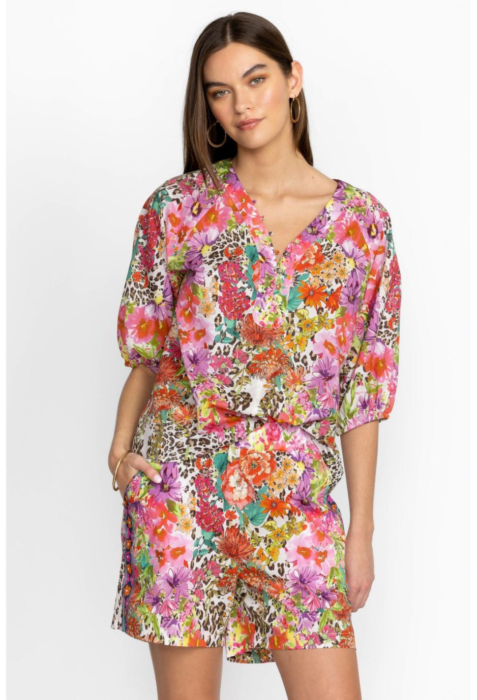 Women Tops | Johnny Was Wild Garden Puff Sleeve Button Front Blouse Wild Garden