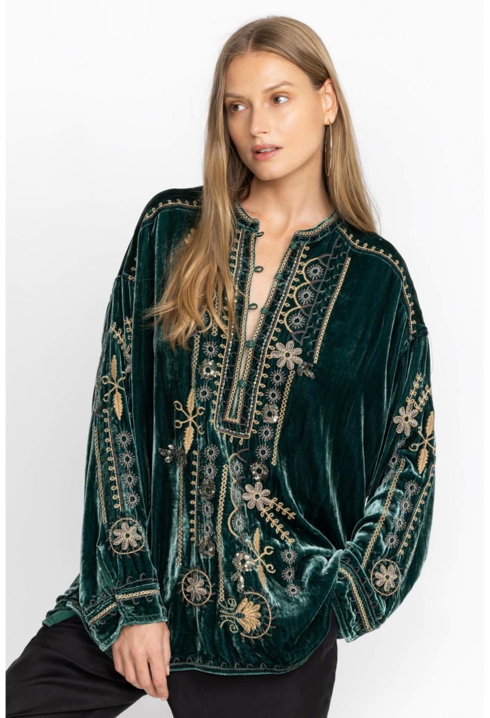 Women Tops | Johnny Was Wmns Belina Velvet Tunic Ponderosa Pine