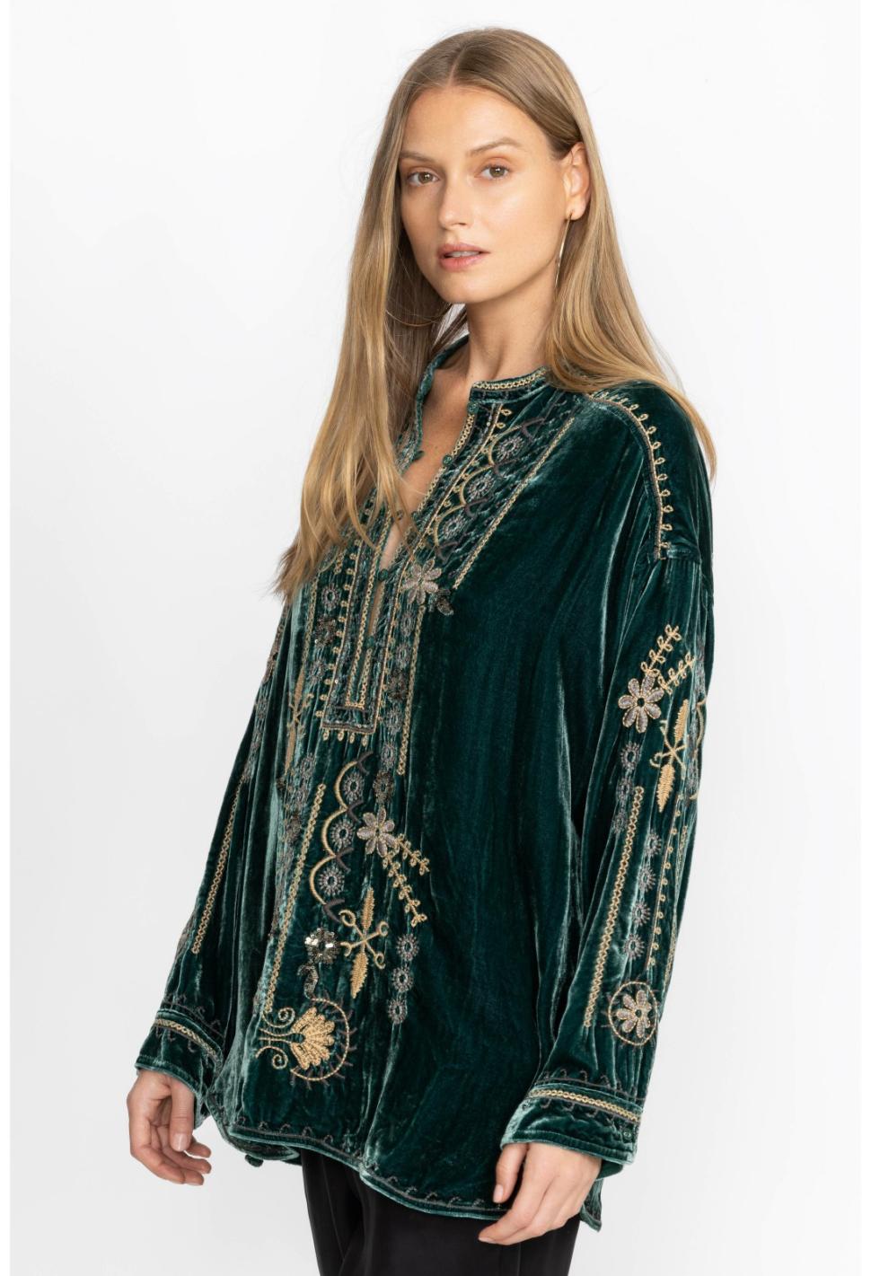 Women Tops | Johnny Was Wmns Belina Velvet Tunic Ponderosa Pine