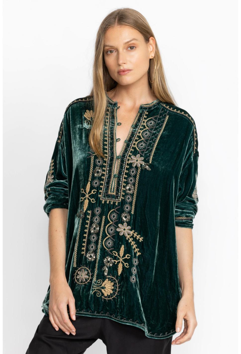 Women Tops | Johnny Was Wmns Belina Velvet Tunic Ponderosa Pine