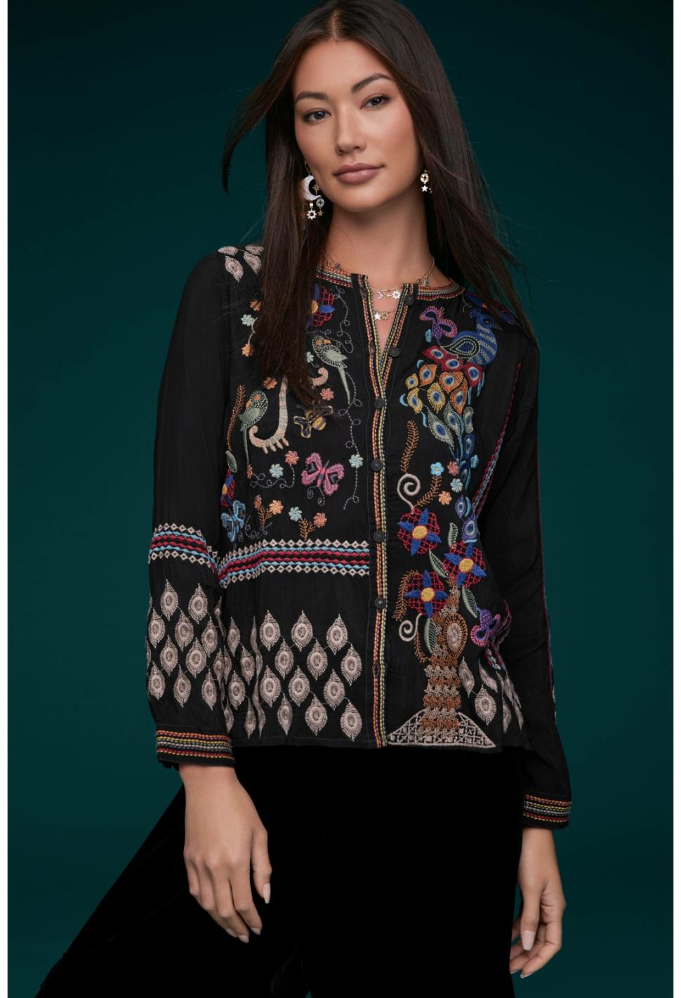 Women Tops | Johnny Was Zodea Blouse-Rio Black